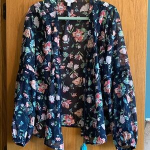 Time and Tru sheer floral tie front long sleeve blouse CL (16-18)